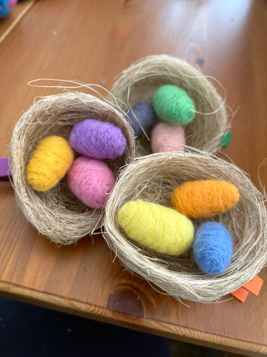 Springtime Nests | Colorful Spring decoration - Nests with 3 “eggs” - 3” diameter (approx.)