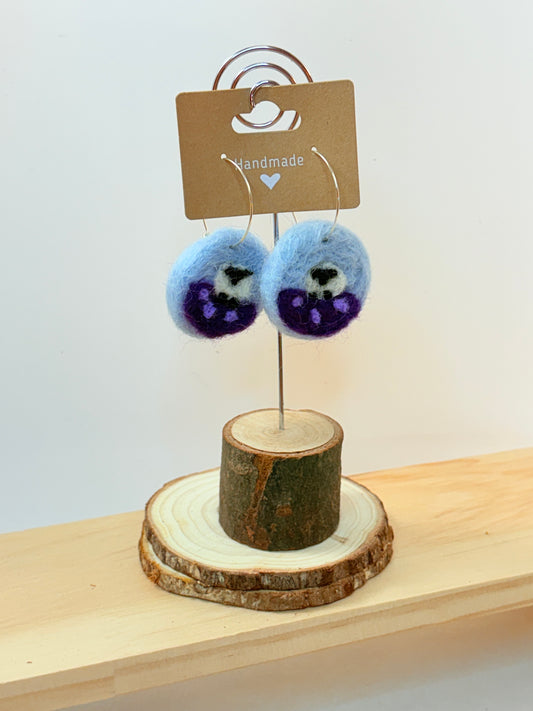 It's Spring! Sheep Earrings | Cute sheep in a field of flowers - needle felted wool - metal hoop - 1.25" diameter (approx.)