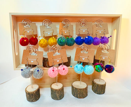 Calling All Crocheters! | Yarn lover earrings - Whimsical design - Wool - 0.75"-1" diameter (approx.)