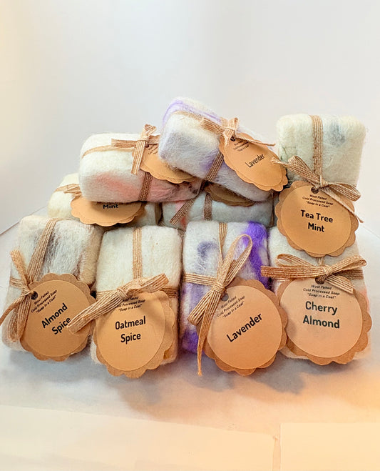 "Soap in a Coat" (Felted Soap) | Cold-processed soap - Natural - Long-lasting - 3.5 oz (approx.) - 10 varieties