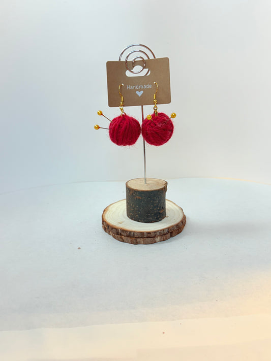 Calling All Crocheters! | Yarn lover earrings - Whimsical design - Wool - 0.75"-1" diameter (approx.)