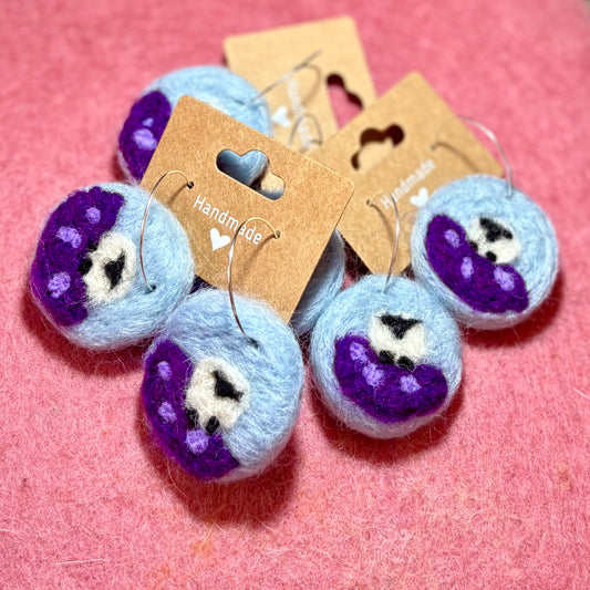 It's Spring! Sheep Earrings | Cute sheep in a field of flowers - needle felted wool - metal hoop - 1.25" diameter (approx.)